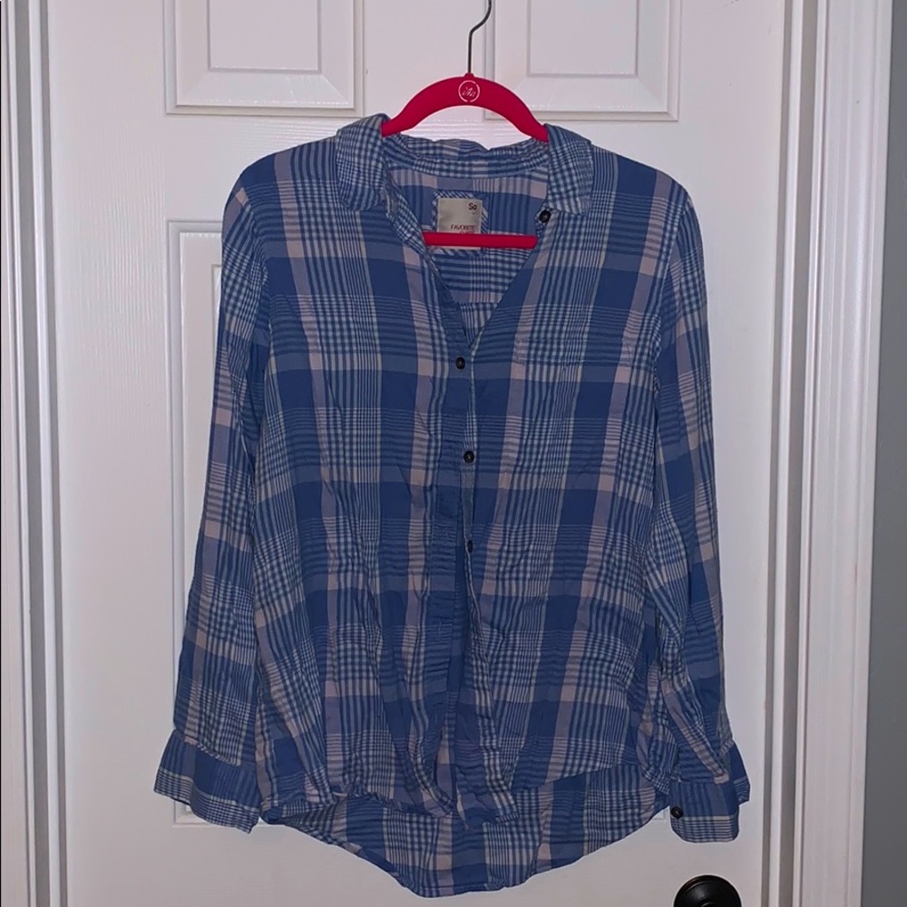 Blue & white button down plaid shirt